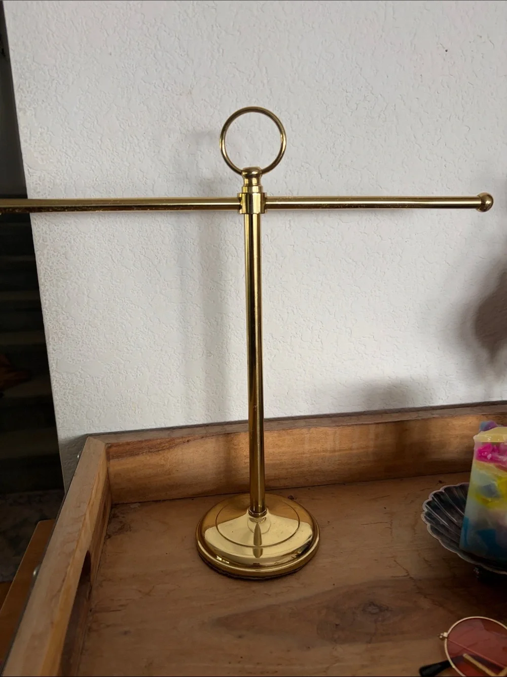 Gold Towel and Jewelry Stand with Ring Top